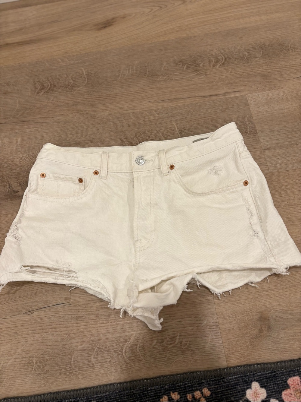 AllSaints White Distressed Denim Cutoff Shorts